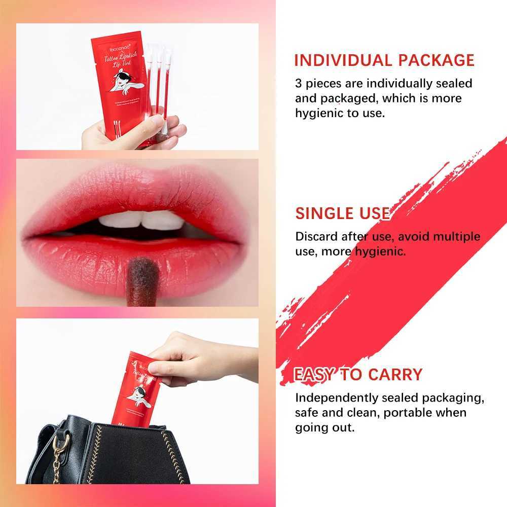 Portable 3-piece/set mouth red cotton swab lipstick waterproof no stick cup tattoo lipstick lip gloss W241101