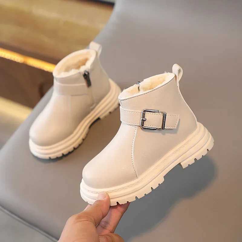 Preschool boots baby shoes autumn and winter fashionable buckle Chelsea boots boys and girls casual shoes childrens leather warm snow boots M241102