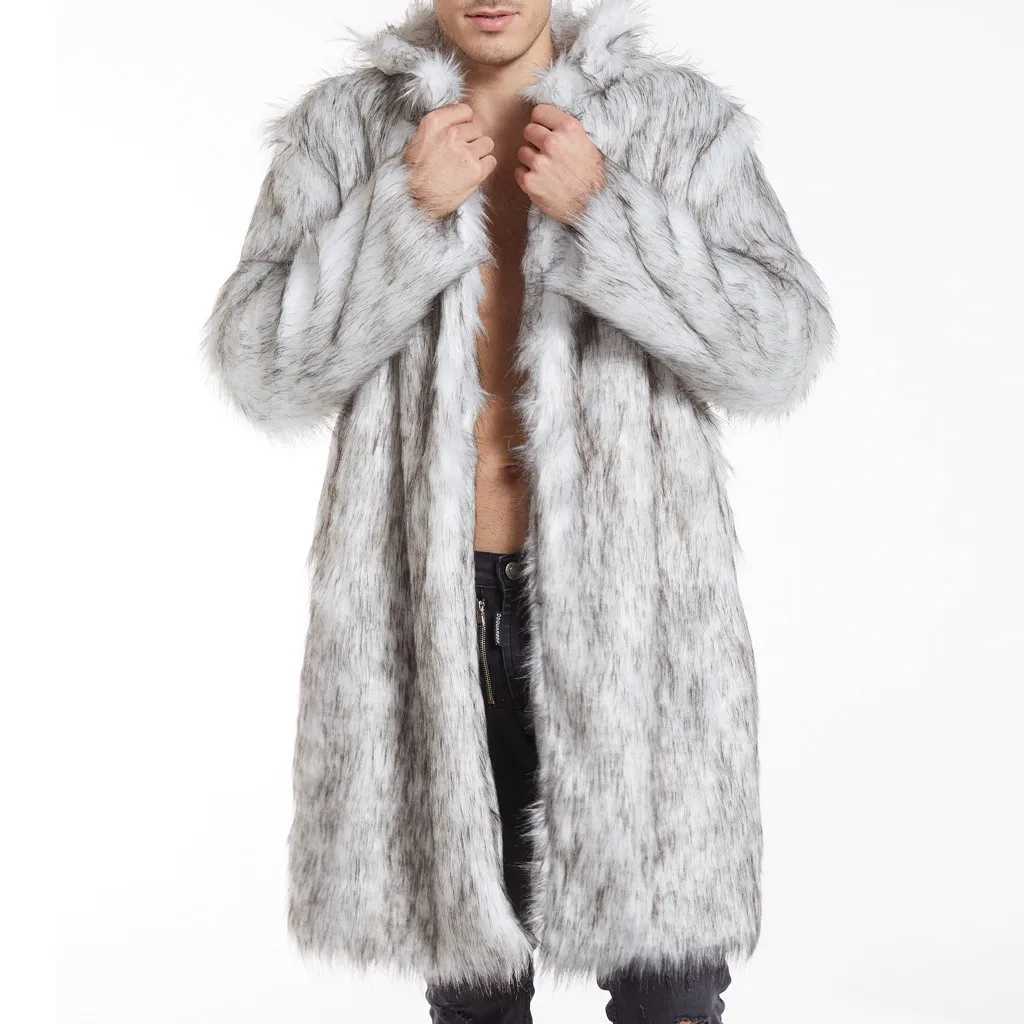 Winter Thickened Mens Fur Overcoat Jacket Faux Fur Warm Male Long Sleeve Coats Mid Length Turn-Down Collar Mens Long Fur CoatXJ241102