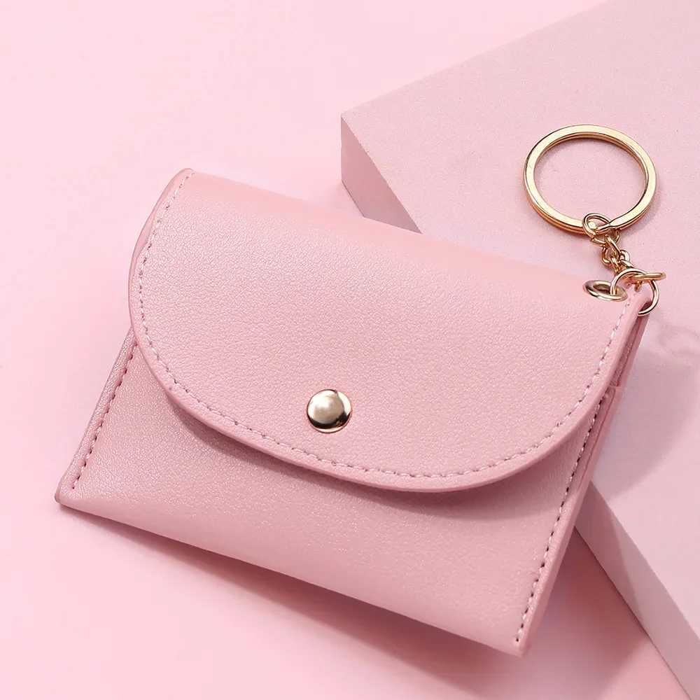 Coin Purse Women Simple Fi PU Leather Buckle Ultra-thin Mini Change Purses Keychain Wallets Card Holder Pouch Small WalletXJ241111
