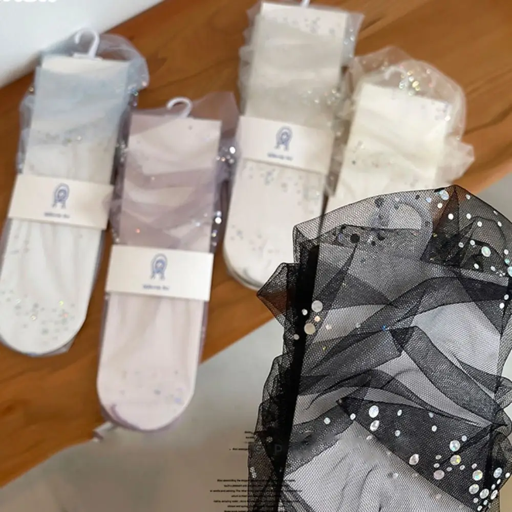 Women 2025 Socks Transparent Shiny Crystal Silk Lace Elastic Medium new Tube Socks Elegant Ladies Rhinestone Sock See Through Mesh Sock