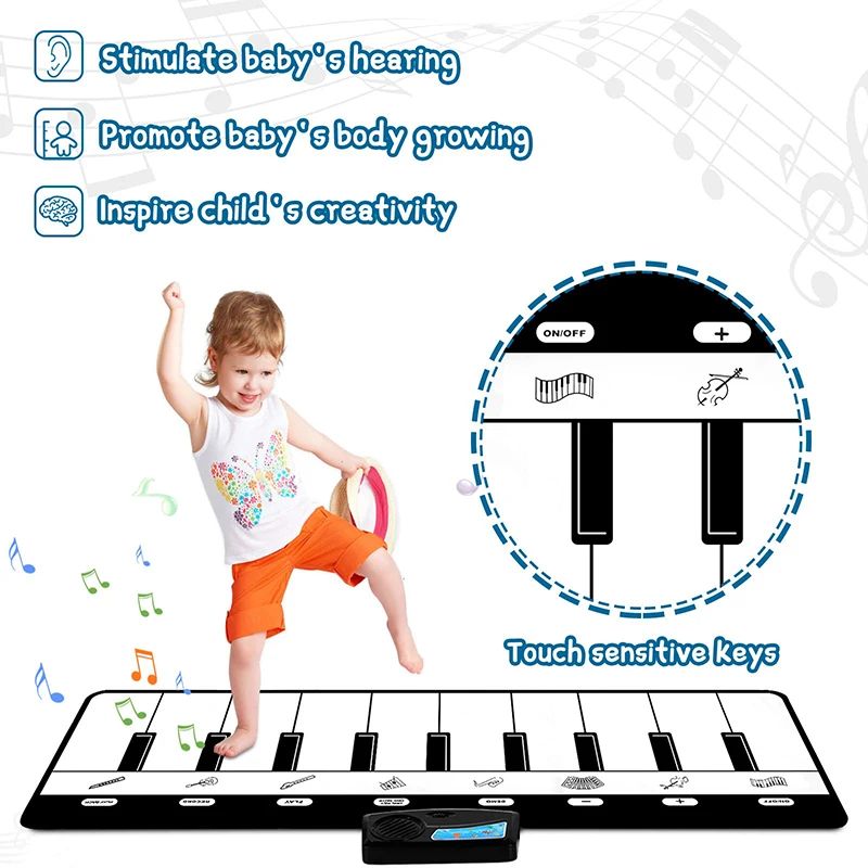 Piano Musical Mat Toys Keyboard with 8 Instruments Sounds Dance Touch Playmat Early Educational Toys Gifts for Girls Toddlers
