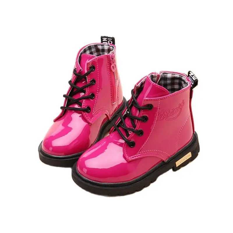 Fashion Preschool Girls Patent Leather Boots Childrens Girls High Top Soft Bottom Non slip Zipper Warm Shoes Autumn/Winter M241102