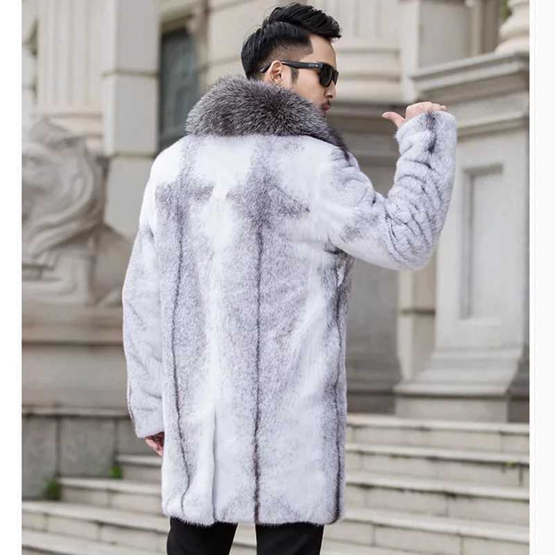 High Quality Winter Warm Faux Fur Coat Men Fur Collar Thick Fur Coat Jacket Plus Size Branded Zipper Designer Men Clothing SlimXJ241102