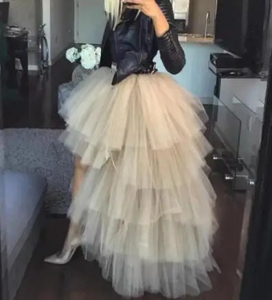 Sweet Pink High Low Tulle Long Skirts Women Chic Tiered Ruffle Tutu Puffy Floor Length Formal Party Skirts Custom made 240326