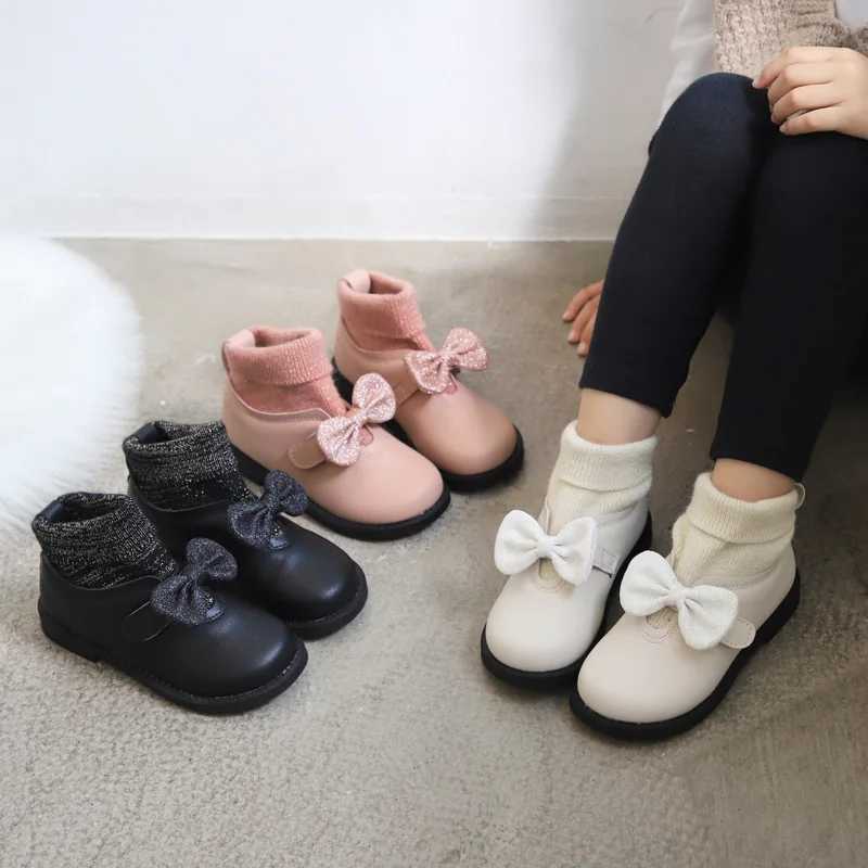 2019 New Ankle Bow Princess Leather Boots for Children Autumn Girls Shoes Winter Baby Shoes 1 M241102