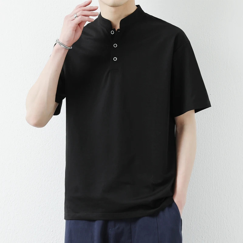 shirt mens summer minimalist white lapel short sleeved tshirt casual commuting style 5606 240315