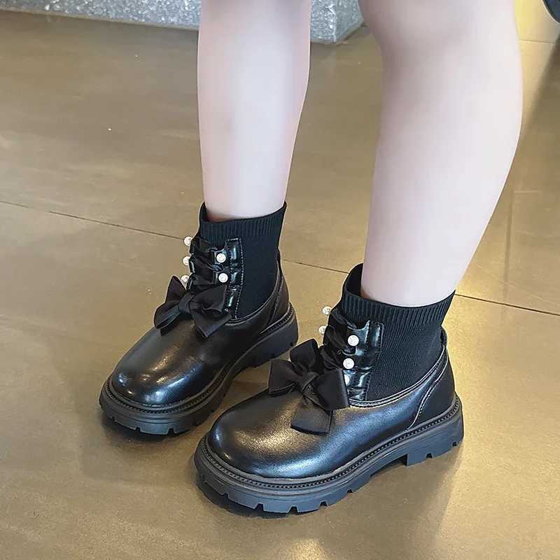 Childrens autumn boots elegant and chic girl princess boots thick soled sweet bow knot childrens fashion boots runway version M241102