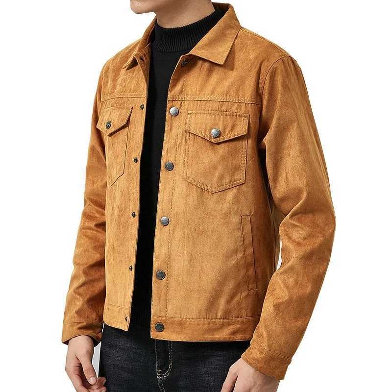 Mens suede casual full matching jacket for new spring and autumn mens fashion Korean StyleSlim lapel workwear jacket W241102