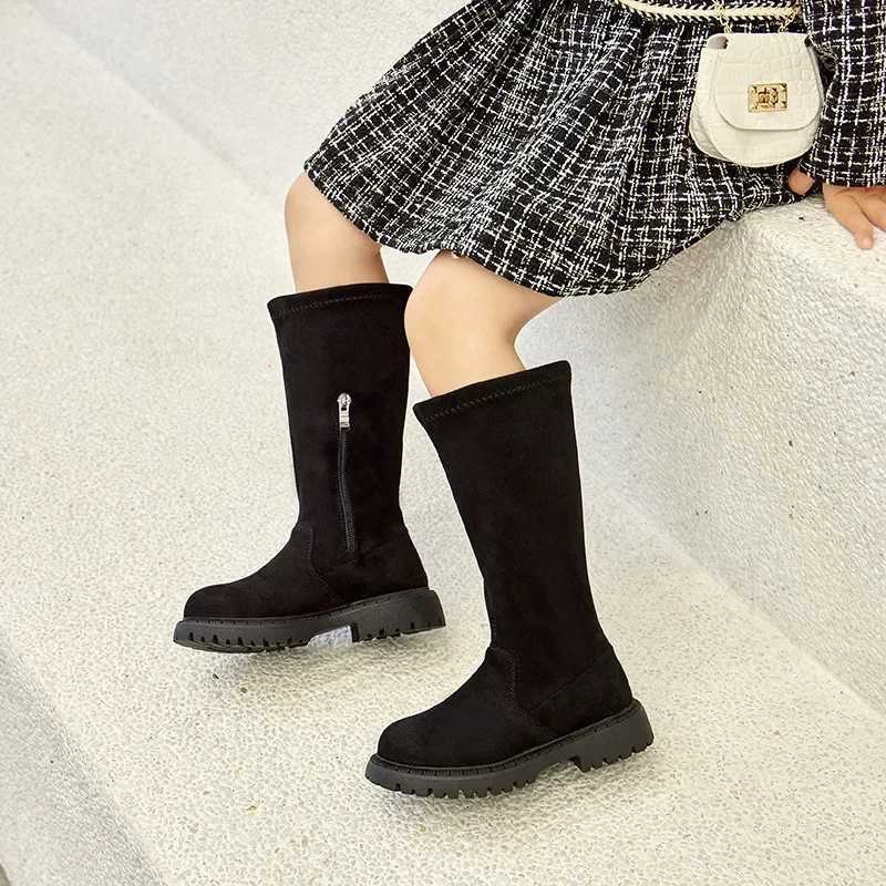 Childrens Fashion Girls High Boots Simple Solid Color PU Childrens Edition Soft Breathable Non slip Side Zipper New Fashion M241102