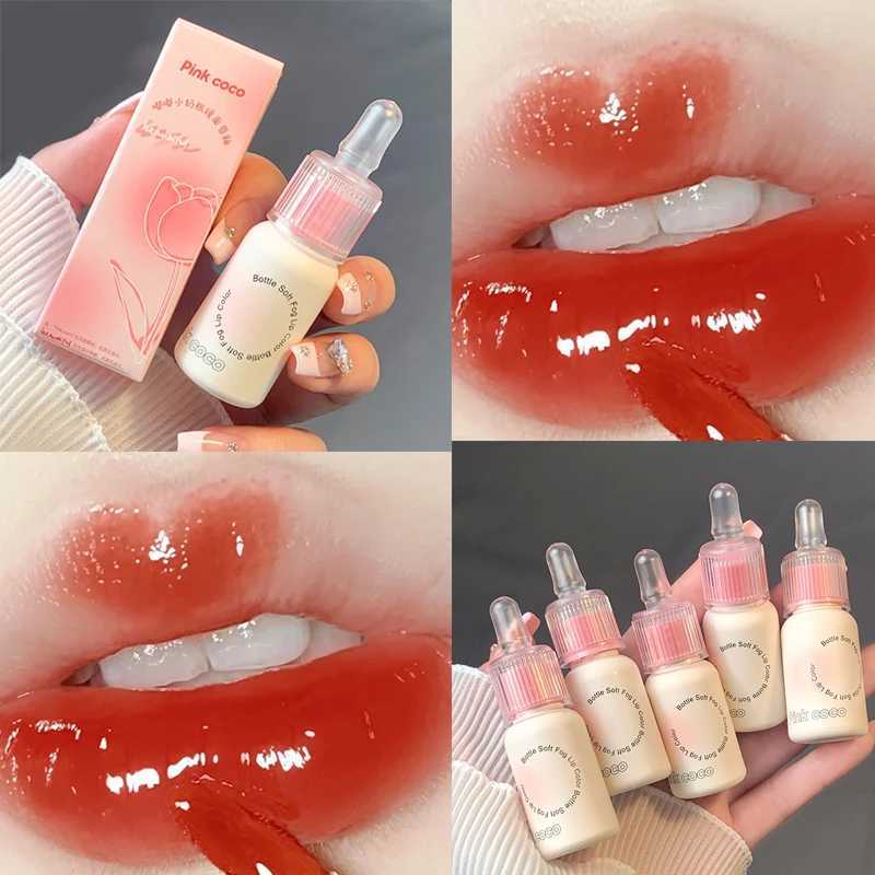 Pink feeding bottle mirror lipstick watercolor glass lip color lasting moisturizing liquid lipstick Korean cosmetics W241101