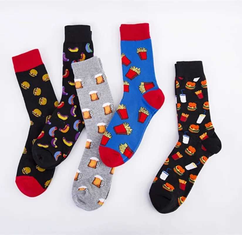 2020 New Large Cartoon Mens Cotton Socks with Beer Burger Mens Happy Socks Meias 51401 X2503191
