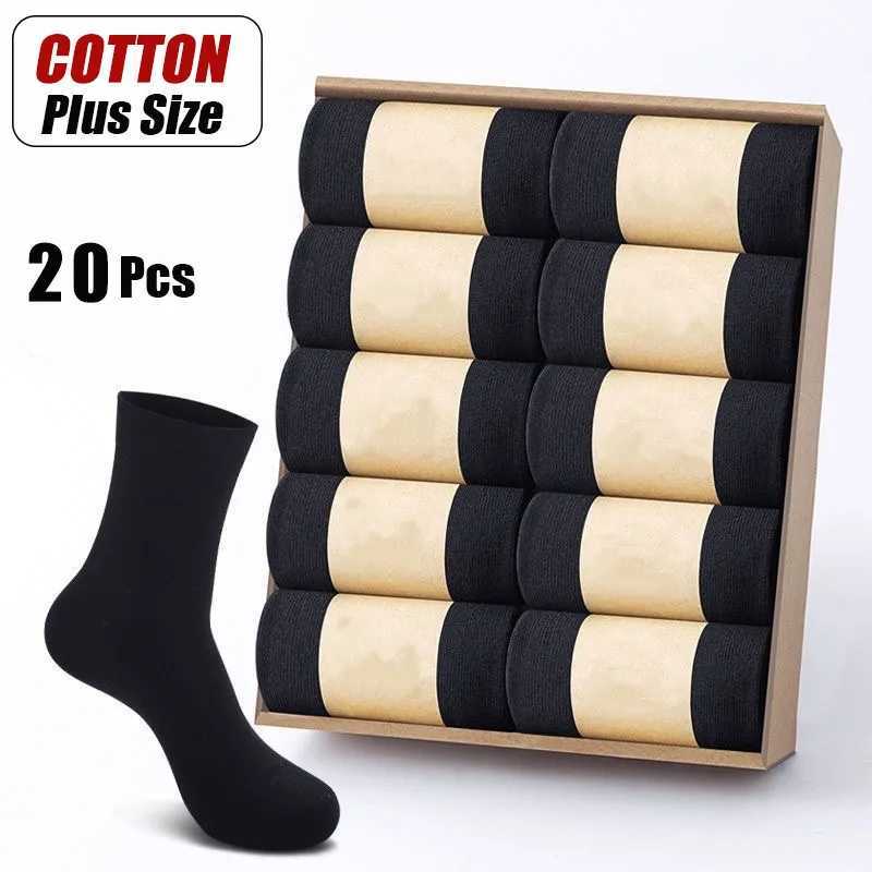 10Pairs/Lot Mens Cotton Solid Color Business Casual Stockings Breathable Non-slip Mens Mid-tube Plus Size EU39-48 LX241102