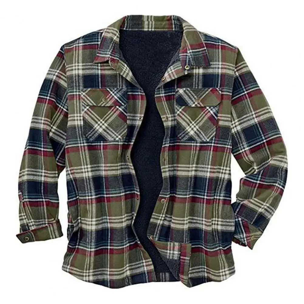 Winter mens jacket plain weave LTI pocket long Slve Kp warm autumn thick plush lining jacket thick button workwear W241102