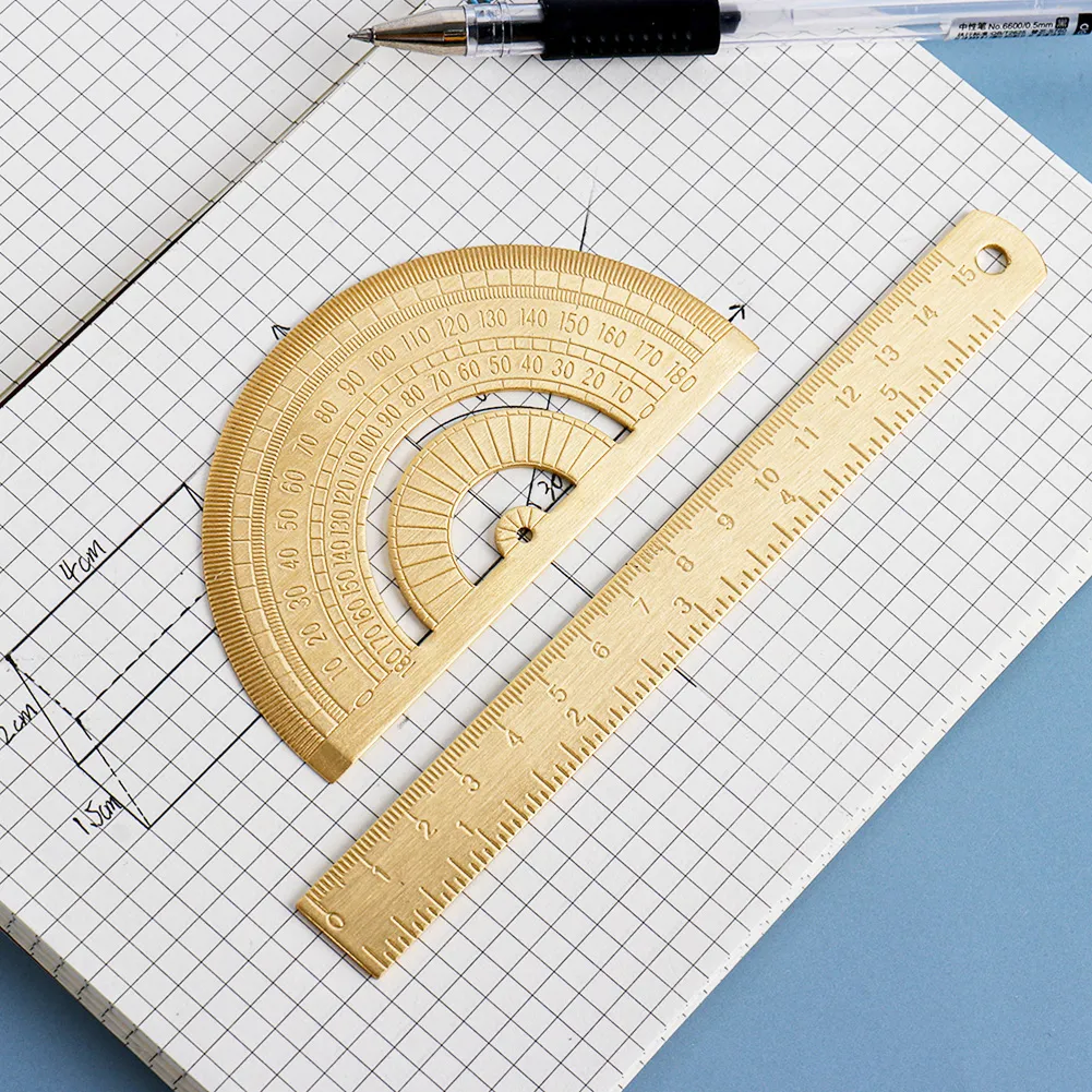 Vintage Brass Straight Ruler for Students Metal Triangle new 2025 Ruler Protractor Measuring Tool Creative Stationery School Supplies
