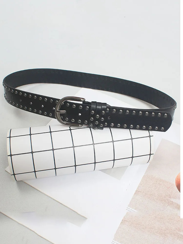 DEAT Fashion Womens Waistband Spicy Girl Retro Punk Style Double Row Rivet Belt Versatile Niche Spring 2024 7AB34 240326