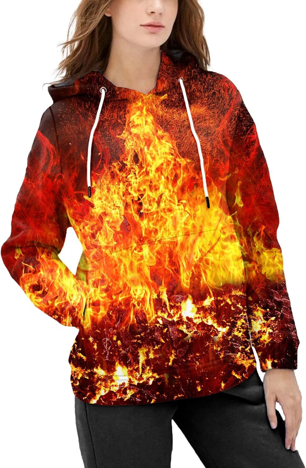 Hoodie for Mens Womens Unisex Realistic 3D Print Galaxy Pullover Hooded Sweatshirt A raging fire Hoodies with Big Pockets Graphic sweatshirt Pullover 