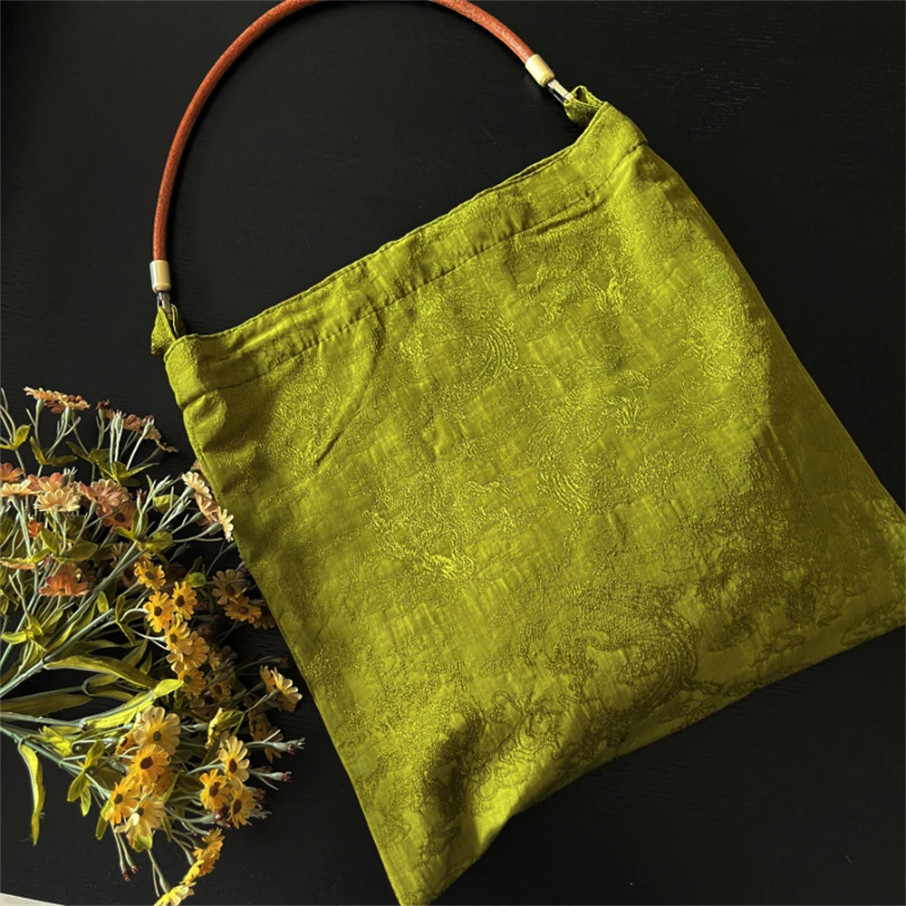 Women Handbag Totes Vintage 2025 Jacquard Silk new Sati Linen Underarm Bag Portable Knot Wrist Bag Adjustable Pu Crossbody Travel Bag