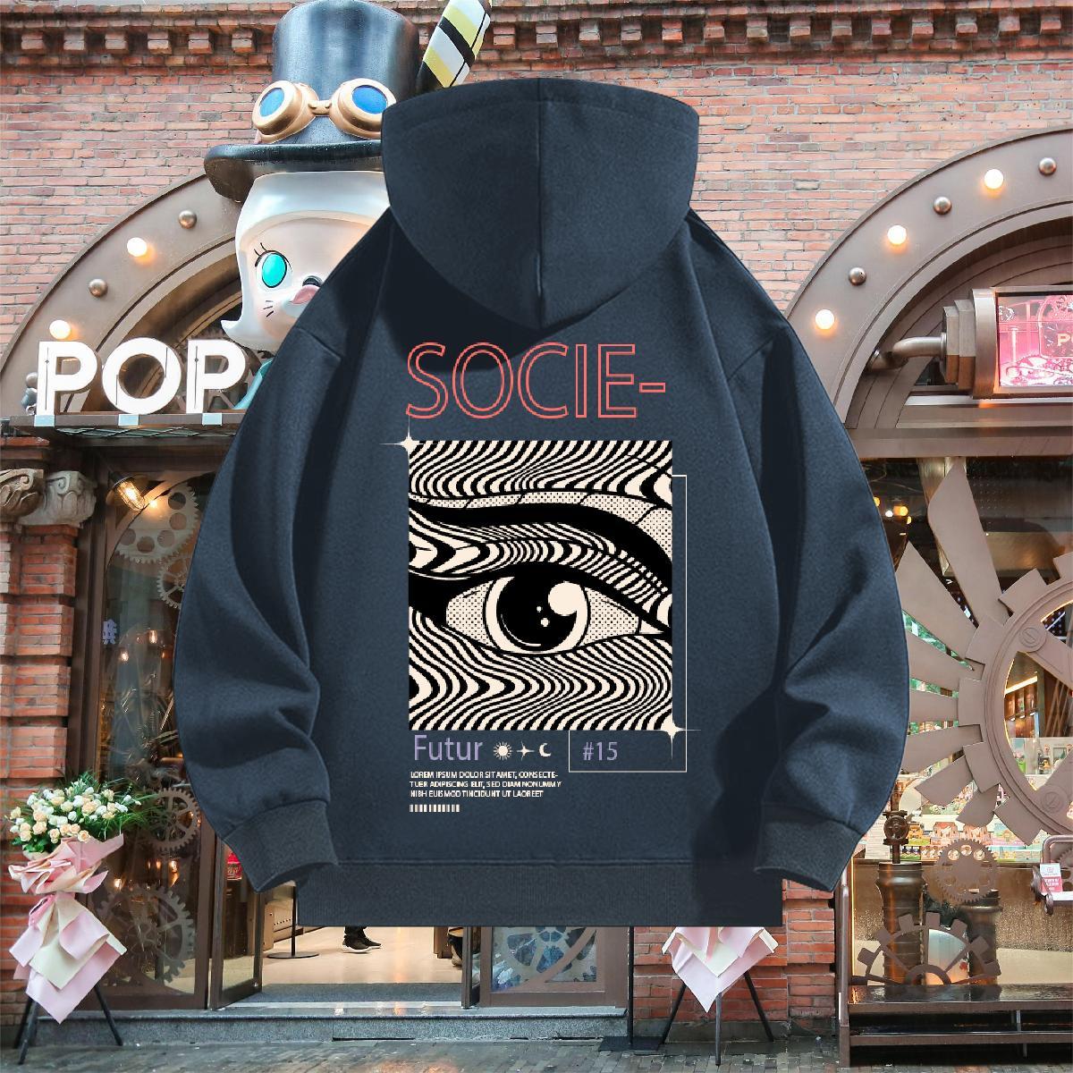 Fashion Casual Hooded Sweatshirt Long Sleeve Drawstring Comfortable Men Clothes Hoodie Skull Tops Hoody Street wear Hip Hop Thick Fleece