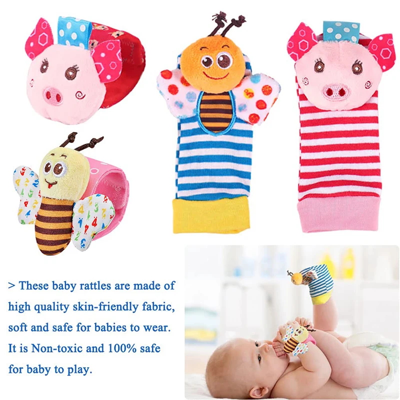 new 4Pcs/Set Baby Rattle Socks Toys Wrist & Foot Rattle Socks for 2025 Babies 0-12 Months Infant Birthday Gift for Newborn Boys Girls