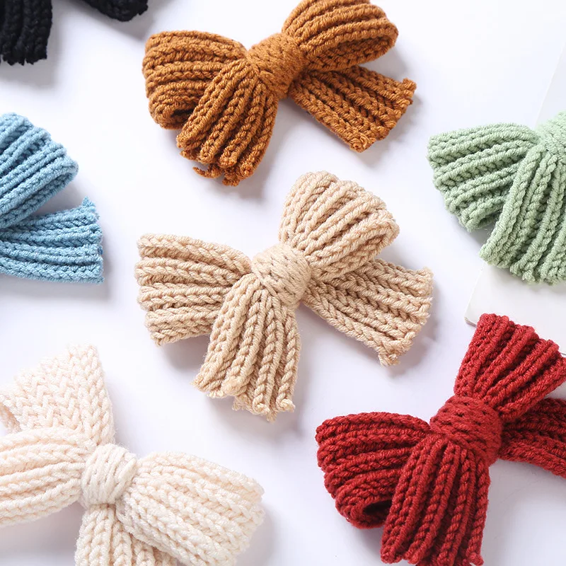PC Wool Knitted Solid Color Bow Knot Hair Clips For Baby Girls Barrettes Hairpins Kids Clip Accessories 5