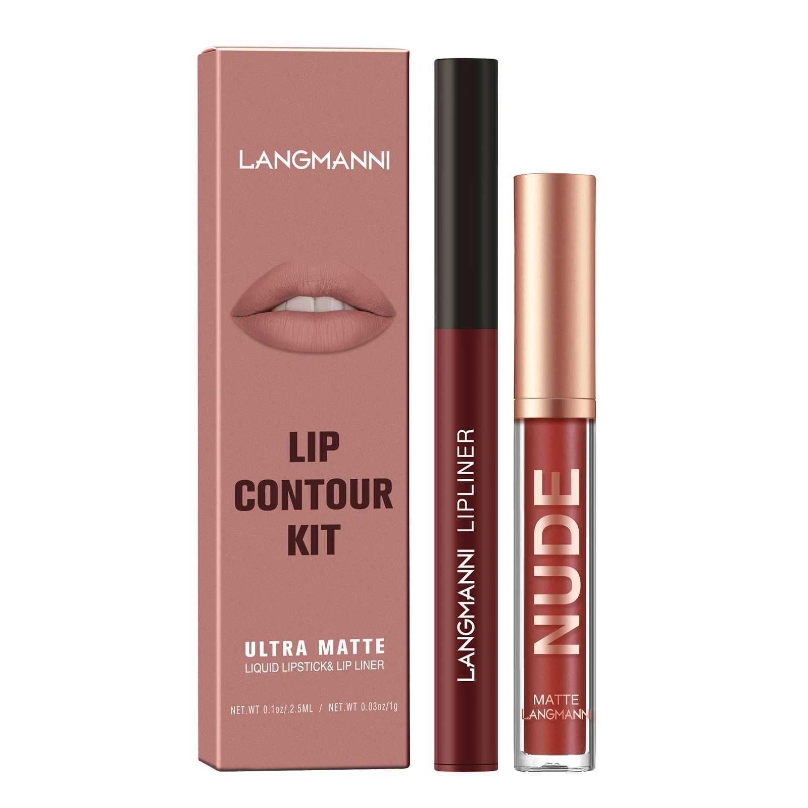 2-piece lip gloss and lip liner set matte finish non stick cup long-lasting lip color and liner combination perfect for defining lips W241101