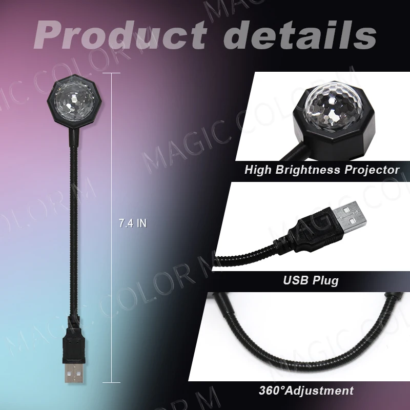 USB Car Ambient Light Roof Star Projector Interior Atmosphere Lamp Spherical 4 Colors 9 Modes Auto Home Decoration