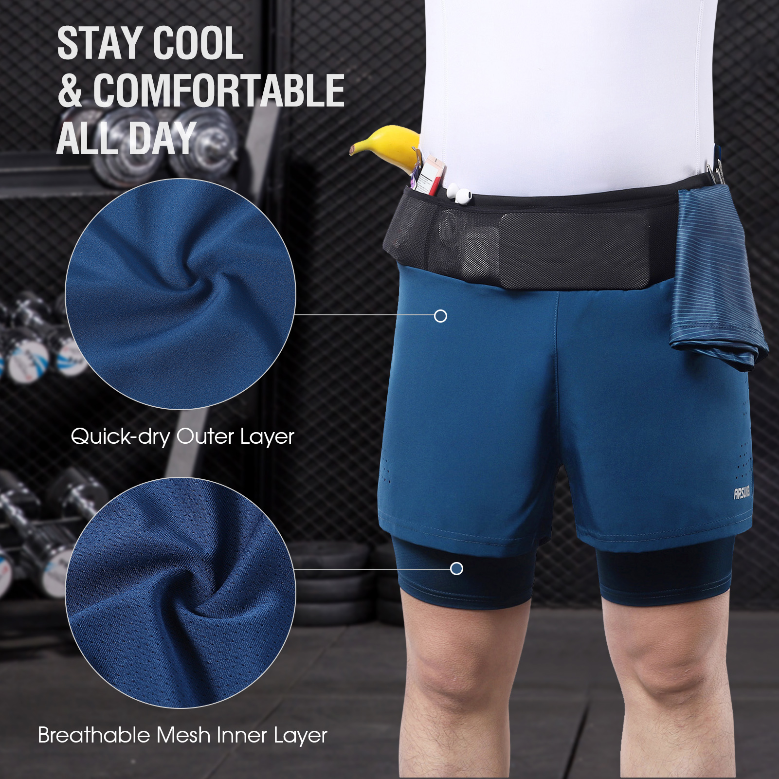 Arsuxeo Men 2 in 1 Running Shorts High Waist Athletic 2025 Shorts Sport new Shorts Workout Shorts with Pockets for Gym Jogging Tennis