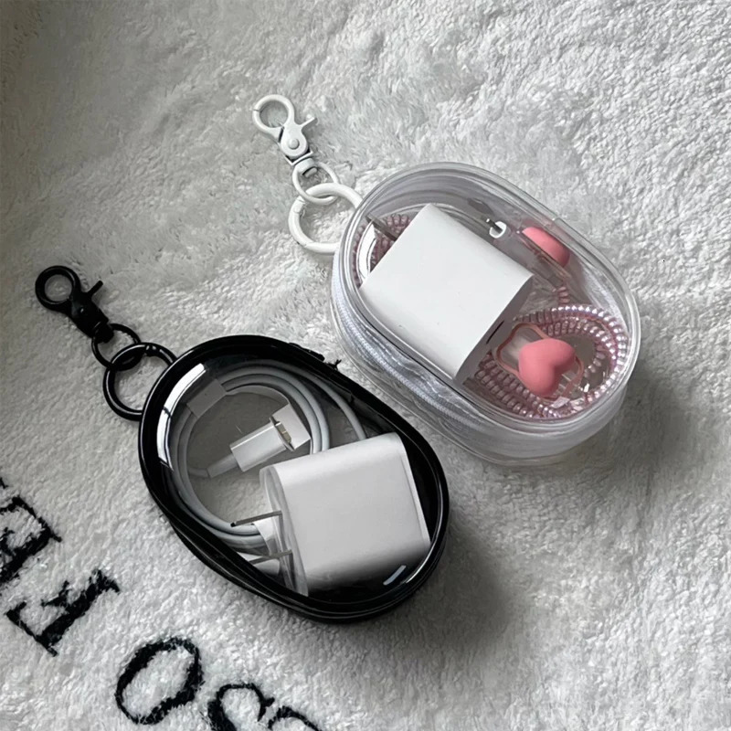Transparent Storage Box Jewelry Organizer Data Cable Protective Cover Portable Doll Toy Pouch Keychain Bag Zipper Coin Purse 241029