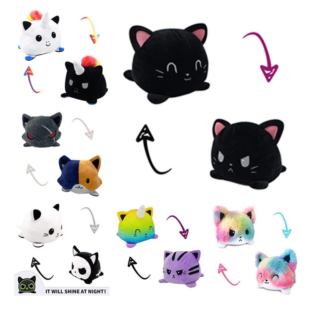 Reversible Plush new Flip Toys Animal Cat Dog Unicorn Panda Double-sided Angry Reversible Happy 2025 Doll Shine Soft Cute Children Gifts
