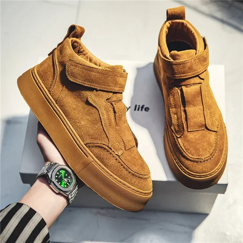 Ankle Boots Suede Mens Shoes Vintage Boots Hook and Loop Versatile ious Male Casual Sports Shoes Botines Hombre 241031