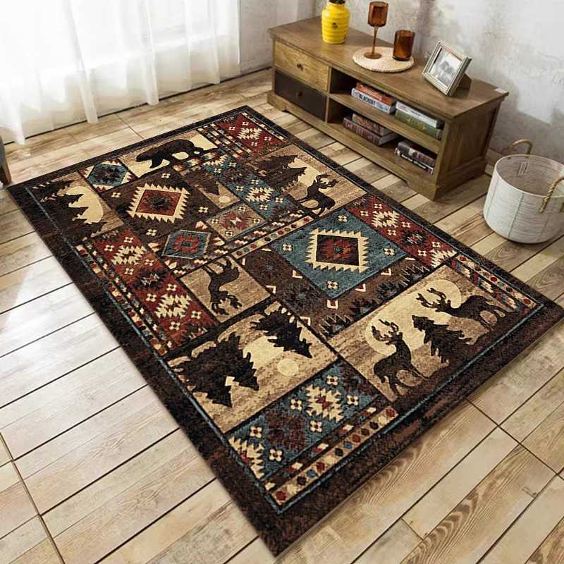 Rustic Style Bear Moose Deer Carpet for Living Room Non-slip Dirt Resistant Sofa Table Large Area Rug Entrance Indoor Door MatsXJ241101
