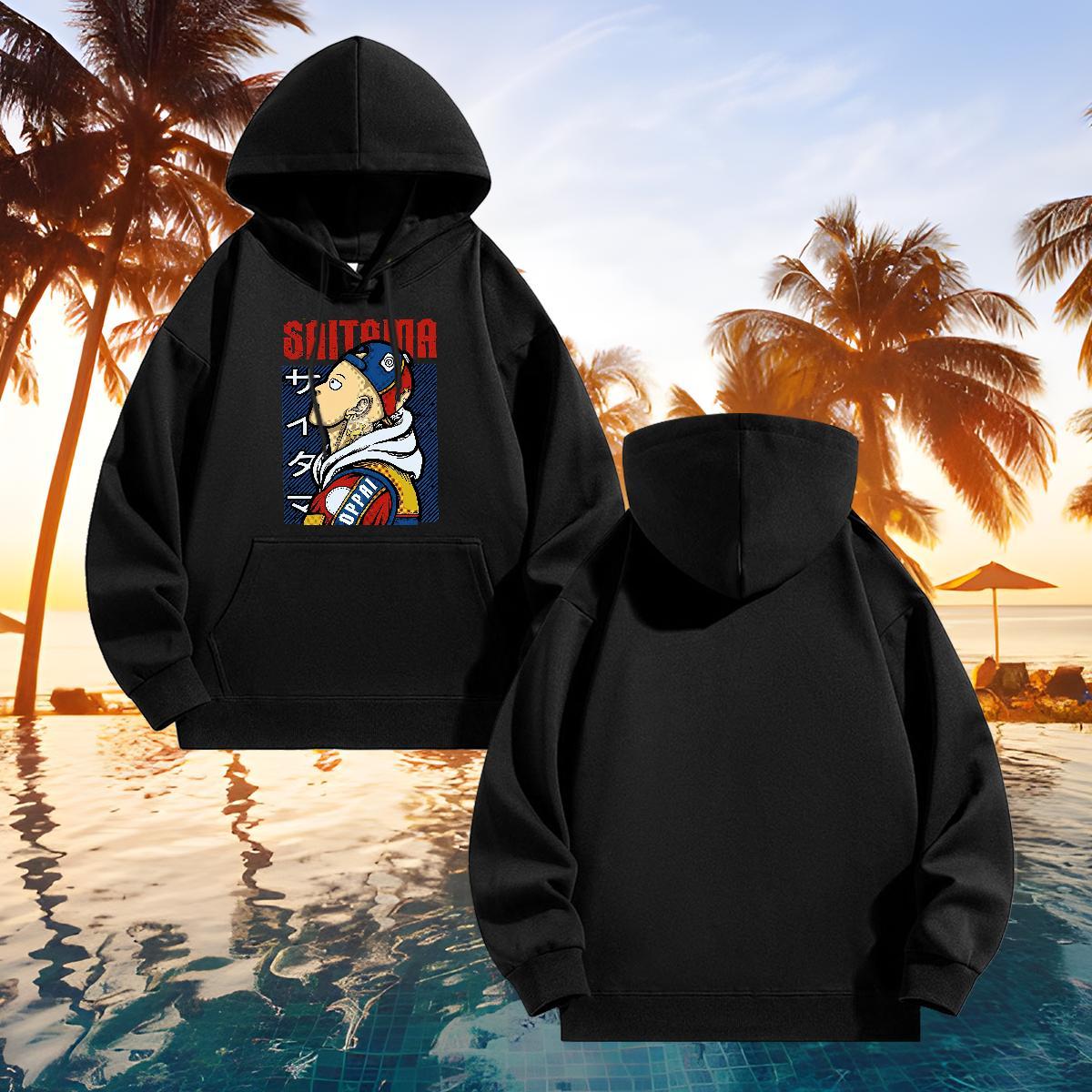 Wholesale Mens Hoodie Sweatshirt Daily Outfit Comfortable Men's Hooded Sweatshirt Drawstring Long Sleeve Cartoon Print Top Hoody Thick Fleece