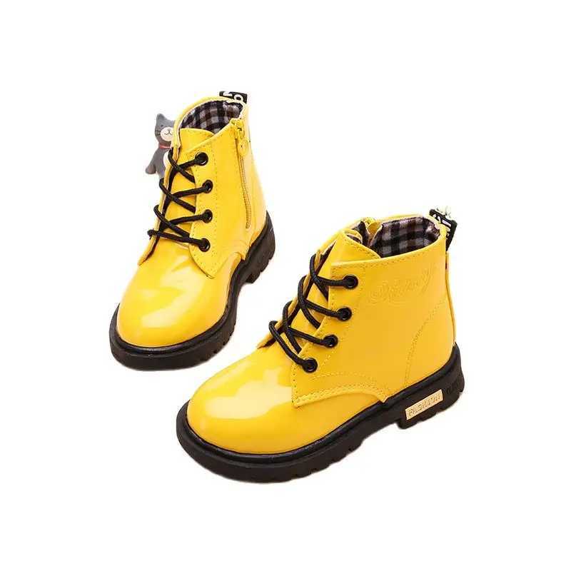 Fashion Preschool Girls Patent Leather Boots Childrens Girls High Top Soft Bottom Non slip Zipper Warm Shoes Autumn/Winter M241102