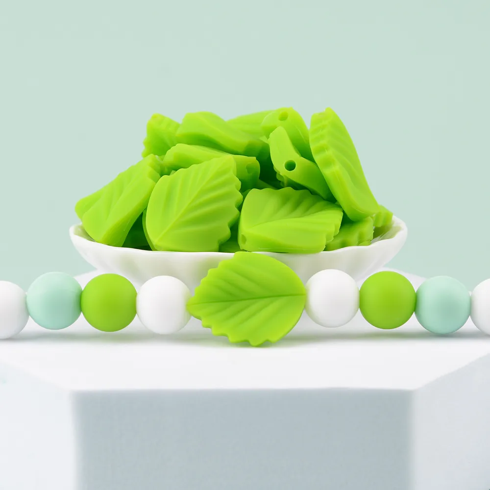 LOFCA 10PCS Leaf Baby Teething Silicone Beads Leaves DIY Food Grade Silicone Toy BPA Free Chew Nurse Gift Teethers Accessories