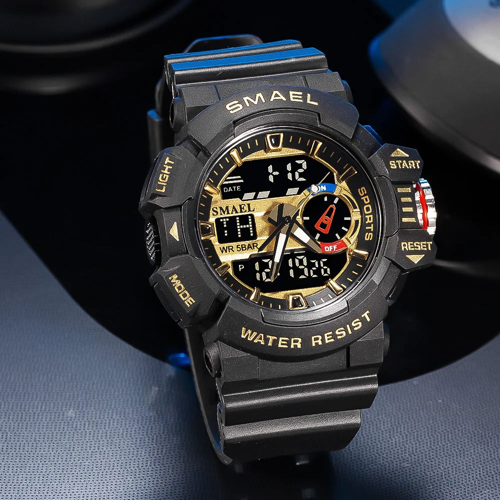 SMAEL Quartz Watch new for Men Waterproof Luminous Hands Dual Display Digital Wristwatch White Rubber Bracelet 2025 Sport Clock