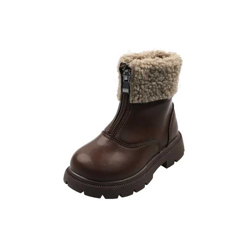 New Girls Childrens Boots Winter Warm Plush Preschool Edition Cotton Boots Fashion Leather Boots Thick Bottom Childrens Ankle Boots Anti slip M241102