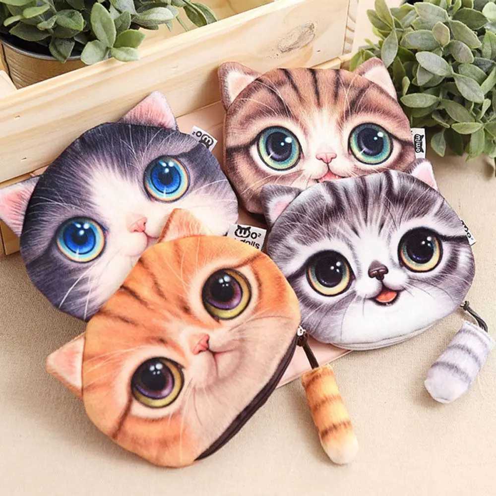 New DIY Woman Cute Design Big Face Small Tail Coin Bag with Zipper Carto Zero Wallet Head MeowXJ241111