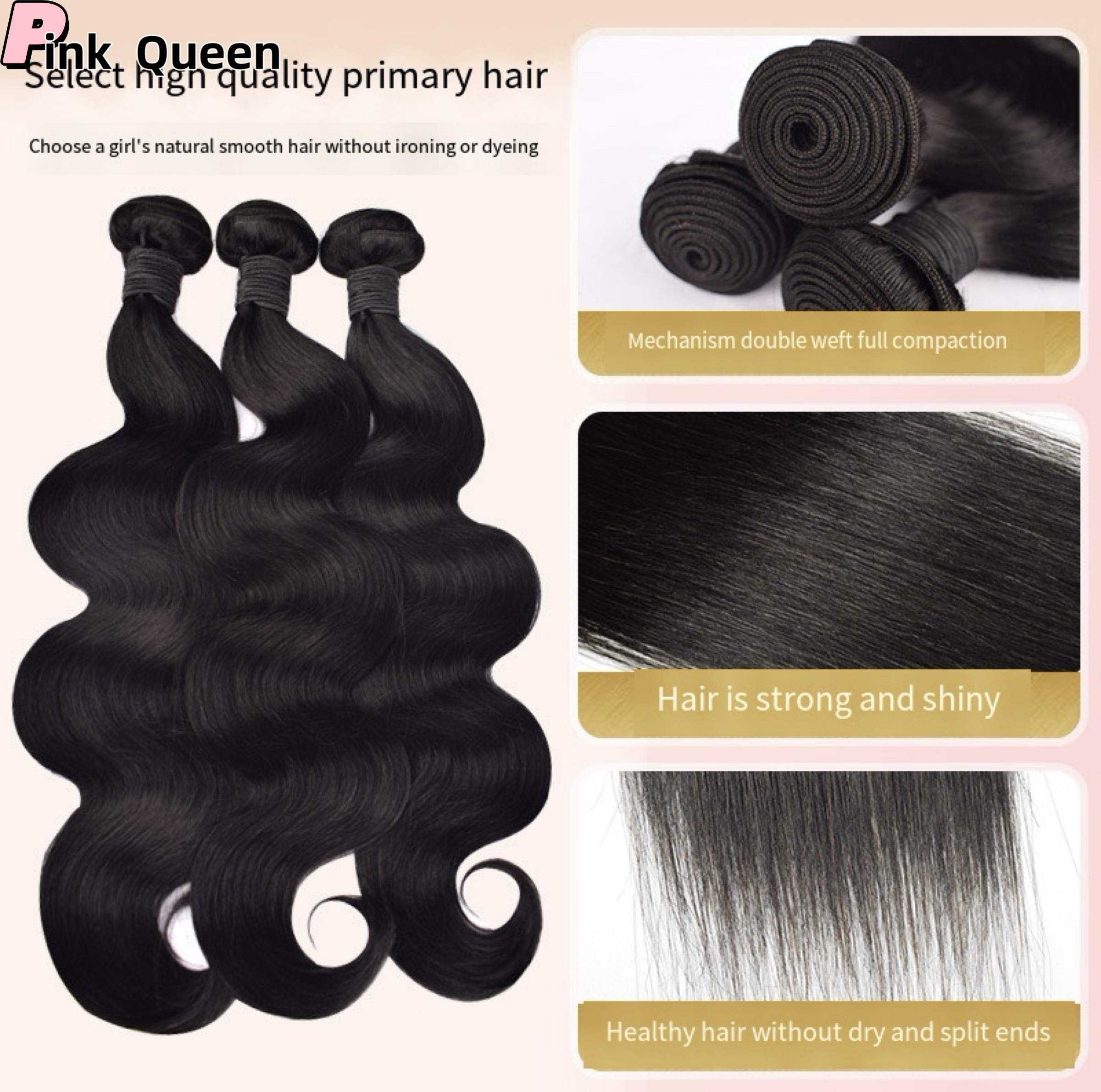Black all human hair curtain Europe America and Africa long straight black hair smooth without knots can perm and dye hair 10-38 inch