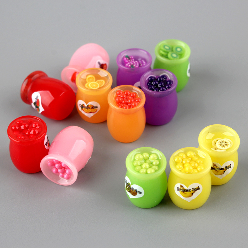 6pcs Slime Charm Fruit Candy Canned Jam Caviar Dollhouse Food Resin Plasticine Slime Bead Making For DIY Scrapbooking Craft