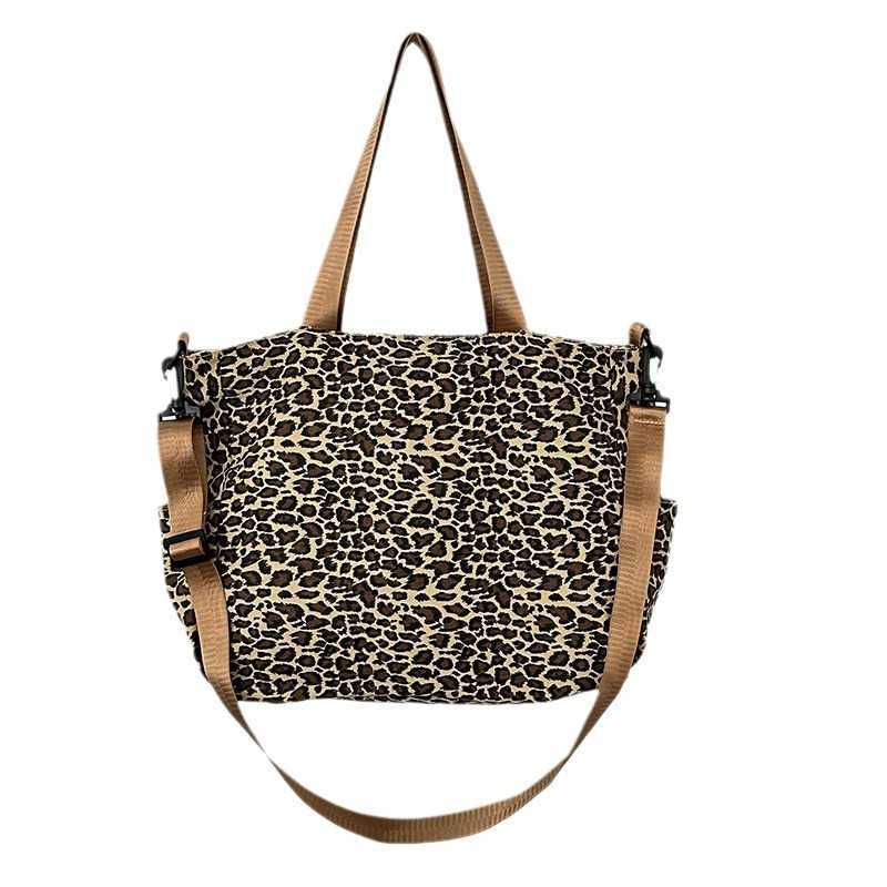 CMM Leopard Print Canvas Bag Large Capacity Casual Versatile Commuting Handbag Lazy Single Shoulder Crossbody Bag Tote Bag