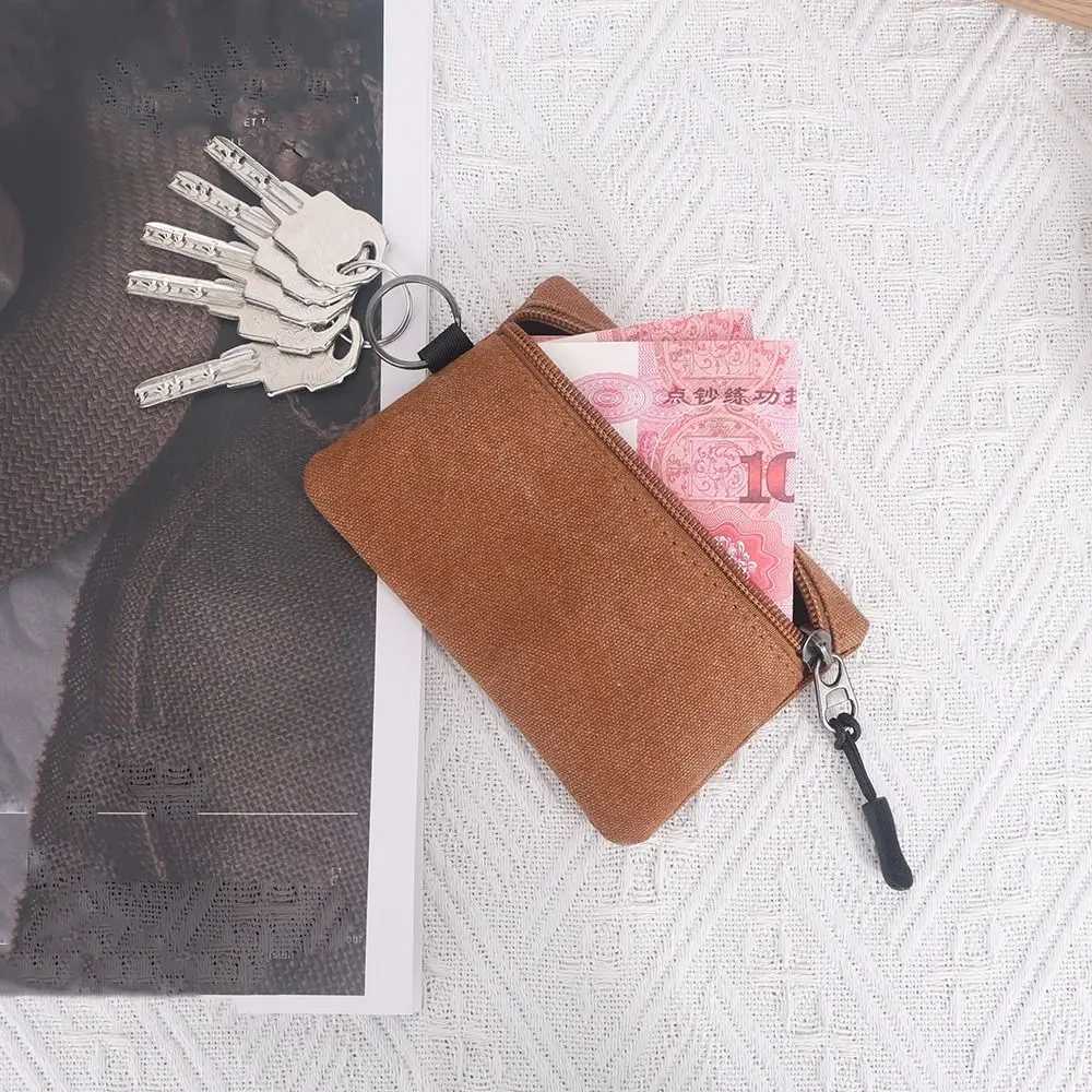 Canvas Mini Coin Wallet Bag Solid Color Zipper Key Bag Mey Pocket Purse Women Men Small Card Holder Change Coin PursesXJ241111