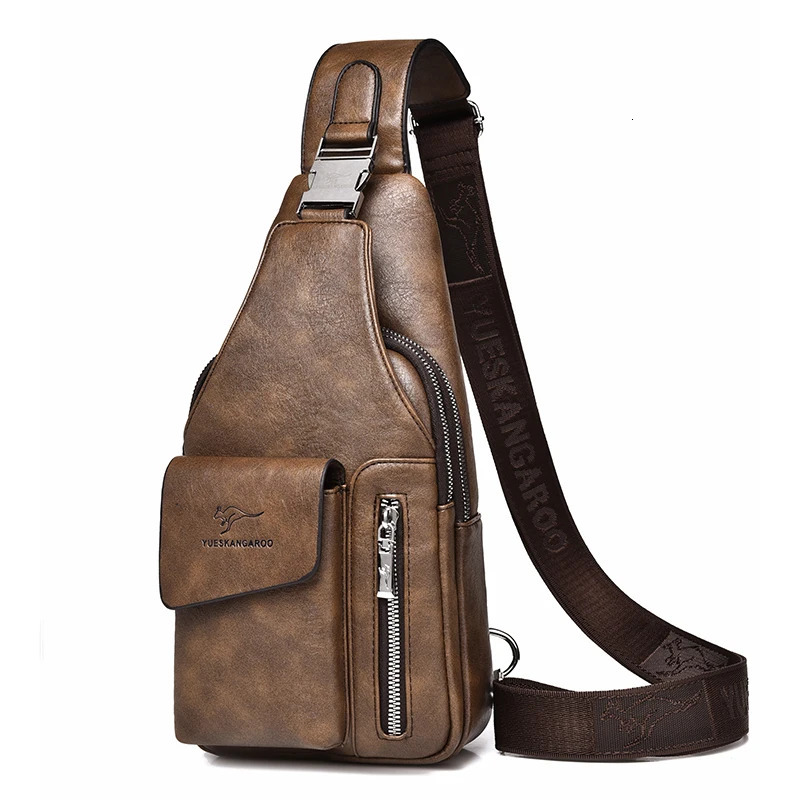 Kangaroo Men Chest Bag Leather Belt Sling Pack Crossbody Bags Male Business Messenger Shoulder Gift For Husband 241029