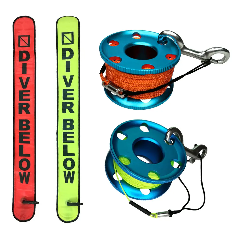 110cm SMB Safety Sausage Diving Safety Kit 30M Line Diving Finger Reel Spool for Underwater Diver Snorkeling Cave