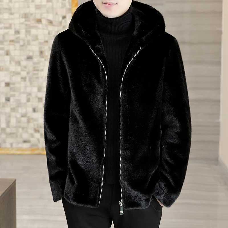 High Quality 2024 Autumn Winter Mens Thicken Fur Fleece Jackets Casual Warm Plush Coat Outwear Black Color Zipper Windproof TopXJ241102