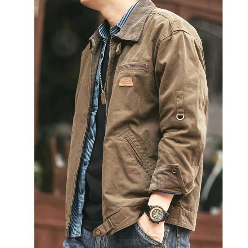 Vintage heavy-duty cargo jacket mens new cotton spring fluffy jacket W241102