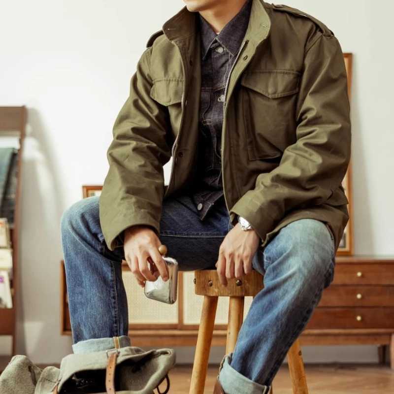 American retro stand up collar jacket mens plus size workwear loose casual high stripe jacket mens top W241102