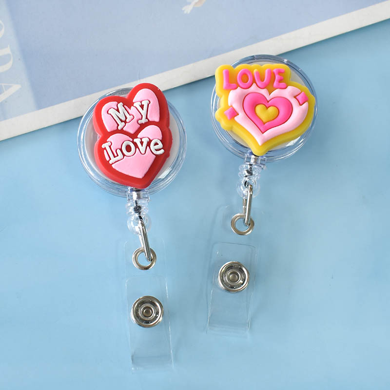 2025 1 Piece PVC Retractable Nurse Badge Reel Cute Colorful Love Heart Students Name Tag ID Card Holder new Keychains Lanyard
