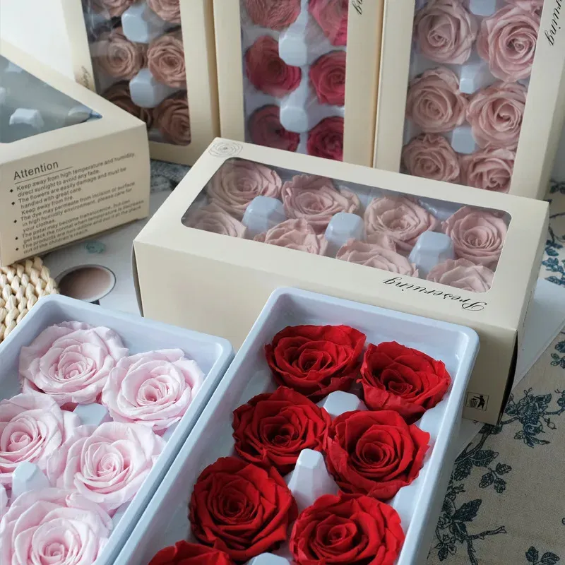 8pcslot Eternal Flower Preserved Rose Flowers 45CM Fresh DIY Material Wedding Party Decor Valentines Day Mothers Gift 240308