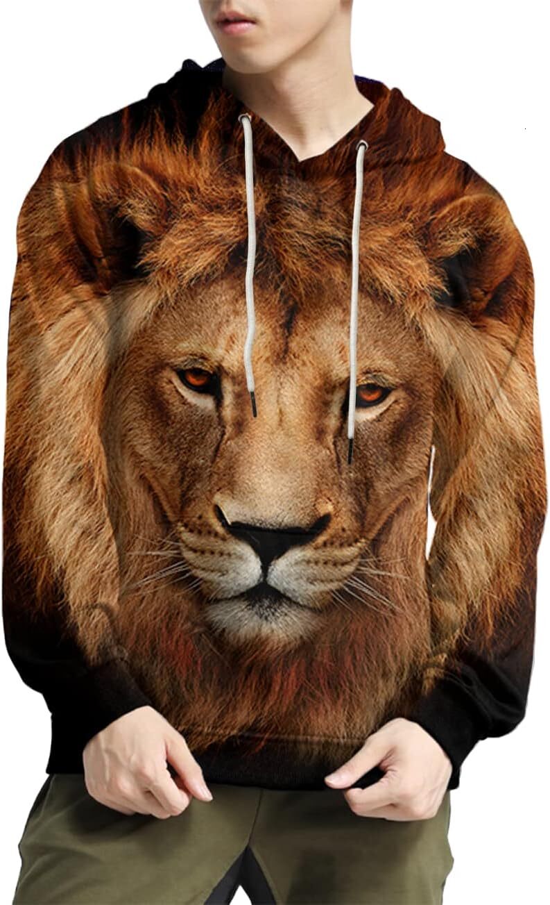 Hoodie for Mens Womens Unisex 3D Printed Hoodies Casual Workout Hoodie Sweater Sweatshirt Graphic Hoodies Three-dimensional lion sweatshirt Pullover L